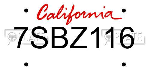 7SBZ116 California License Plate