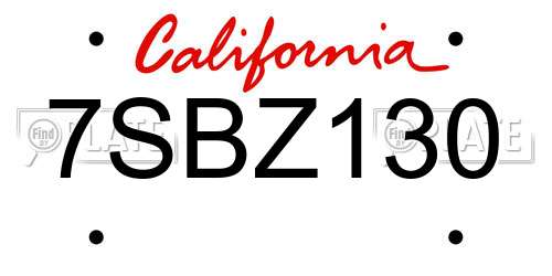 7SBZ130 California License Plate