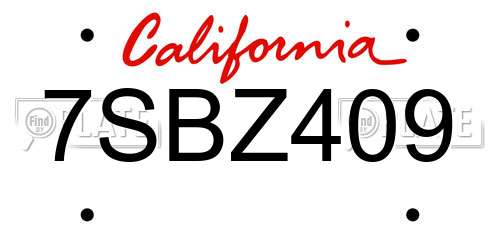 7SBZ409 California License Plate