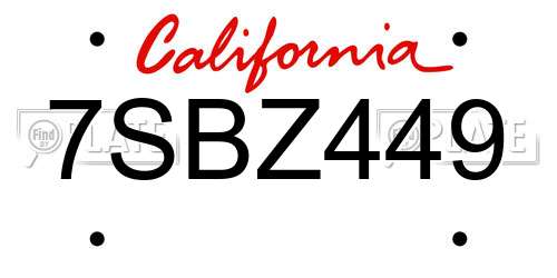 7SBZ449 California License Plate