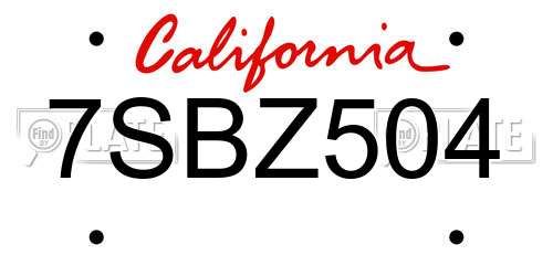 7SBZ504 California License Plate