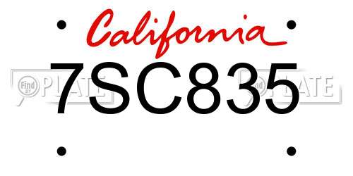 7SC835 California License Plate