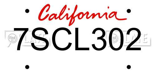 7SCL302 California License Plate