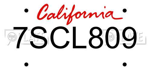 7SCL809 California License Plate