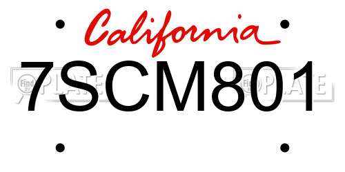 7SCM801 California License Plate