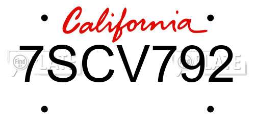 7SCV792 California License Plate