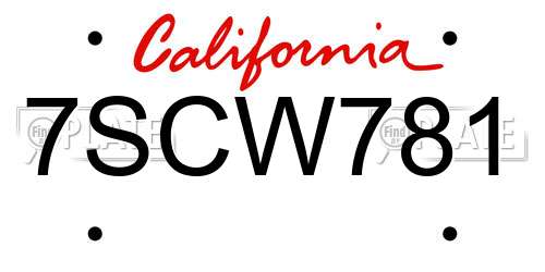 7SCW781 California License Plate