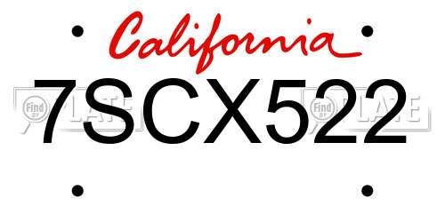 7SCX522 California License Plate