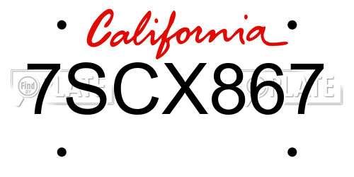 7SCX867 California License Plate