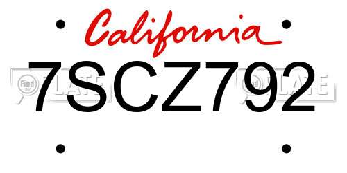 7SCZ792 California License Plate