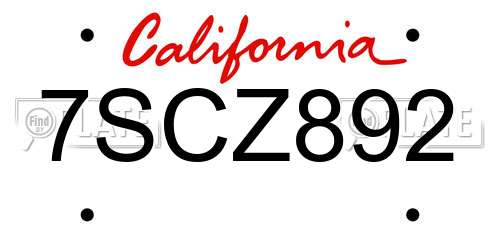 7SCZ892 California License Plate