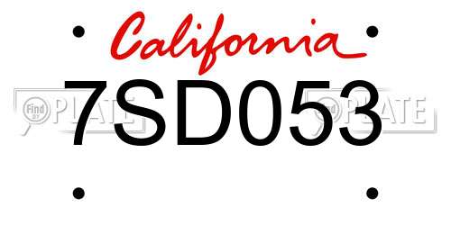 7SD053 California License Plate