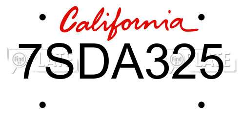 7SDA325 California License Plate