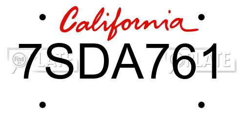 7SDA761 California License Plate