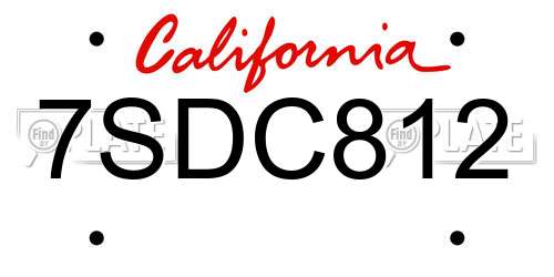 7SDC812 California License Plate