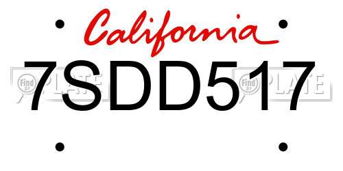 7SDD517 California License Plate
