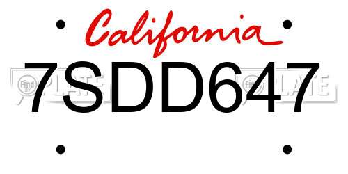 7SDD647 California License Plate