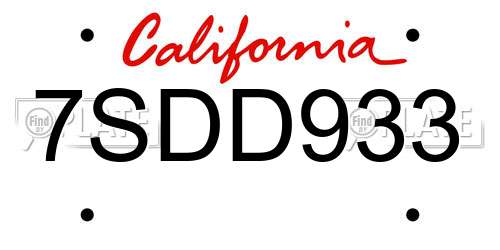 7SDD933 California License Plate