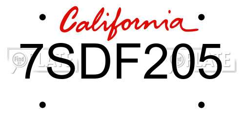 7SDF205 California License Plate