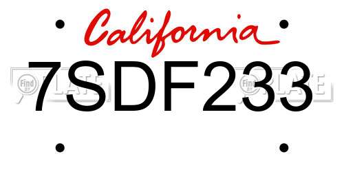 7SDF233 California License Plate