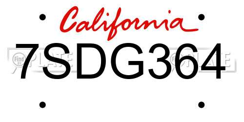 7SDG364 California License Plate