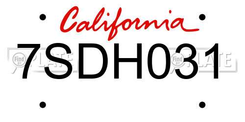 7SDH031 California License Plate