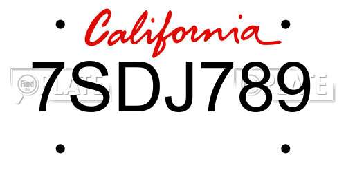 7SDJ789 California License Plate