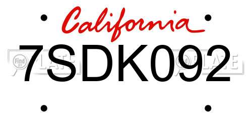 7SDK092 California License Plate
