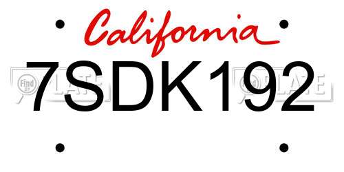 7SDK192 California License Plate