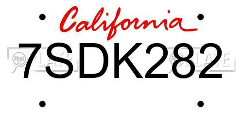 7SDK282 California License Plate