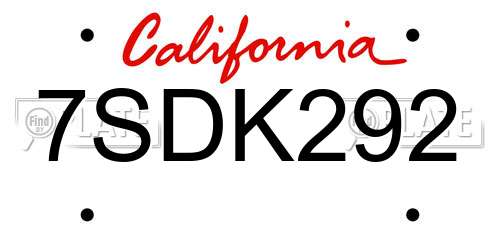 7SDK292 California License Plate