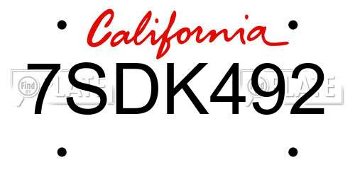 7SDK492 California License Plate