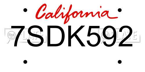 7SDK592 California License Plate