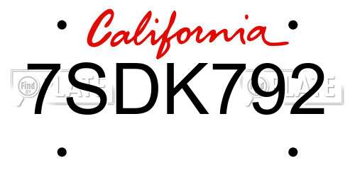 7SDK792 California License Plate