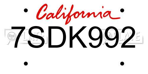 7SDK992 California License Plate