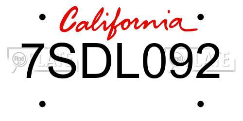 7SDL092 California License Plate