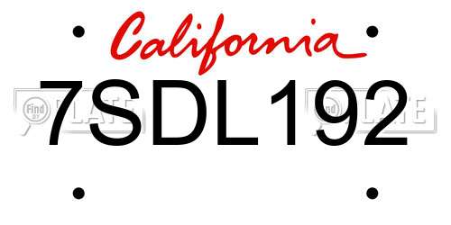 7SDL192 California License Plate