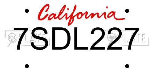 7SDL227 California License Plate