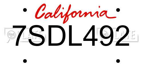 7SDL492 California License Plate