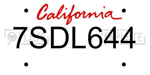 7SDL644 California License Plate