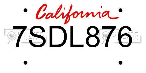 7SDL876 California License Plate