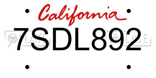 7SDL892 California License Plate
