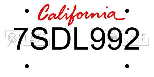 7SDL992 California License Plate