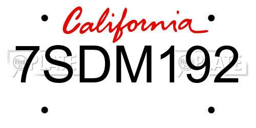 7SDM192 California License Plate