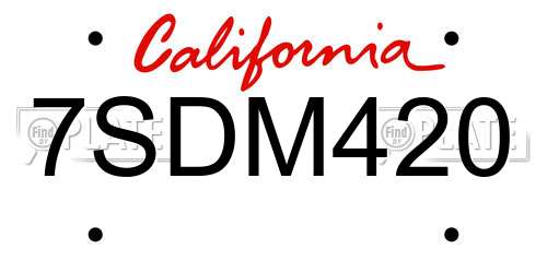 7SDM420 California License Plate