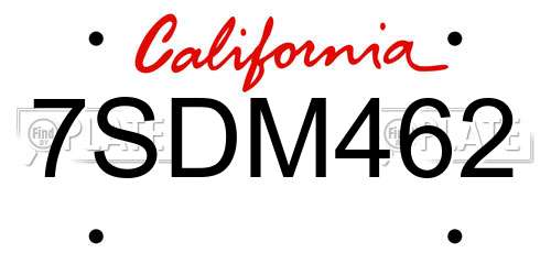 7SDM462 California License Plate