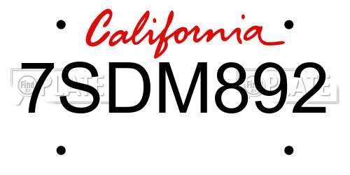 7SDM892 California License Plate