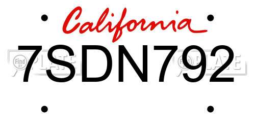 7SDN792 California License Plate