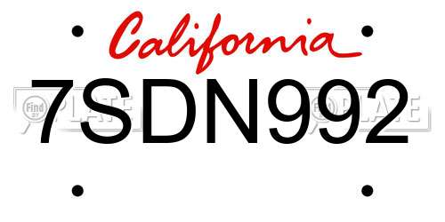 7SDN992 California License Plate
