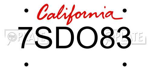 7SDO83 California License Plate